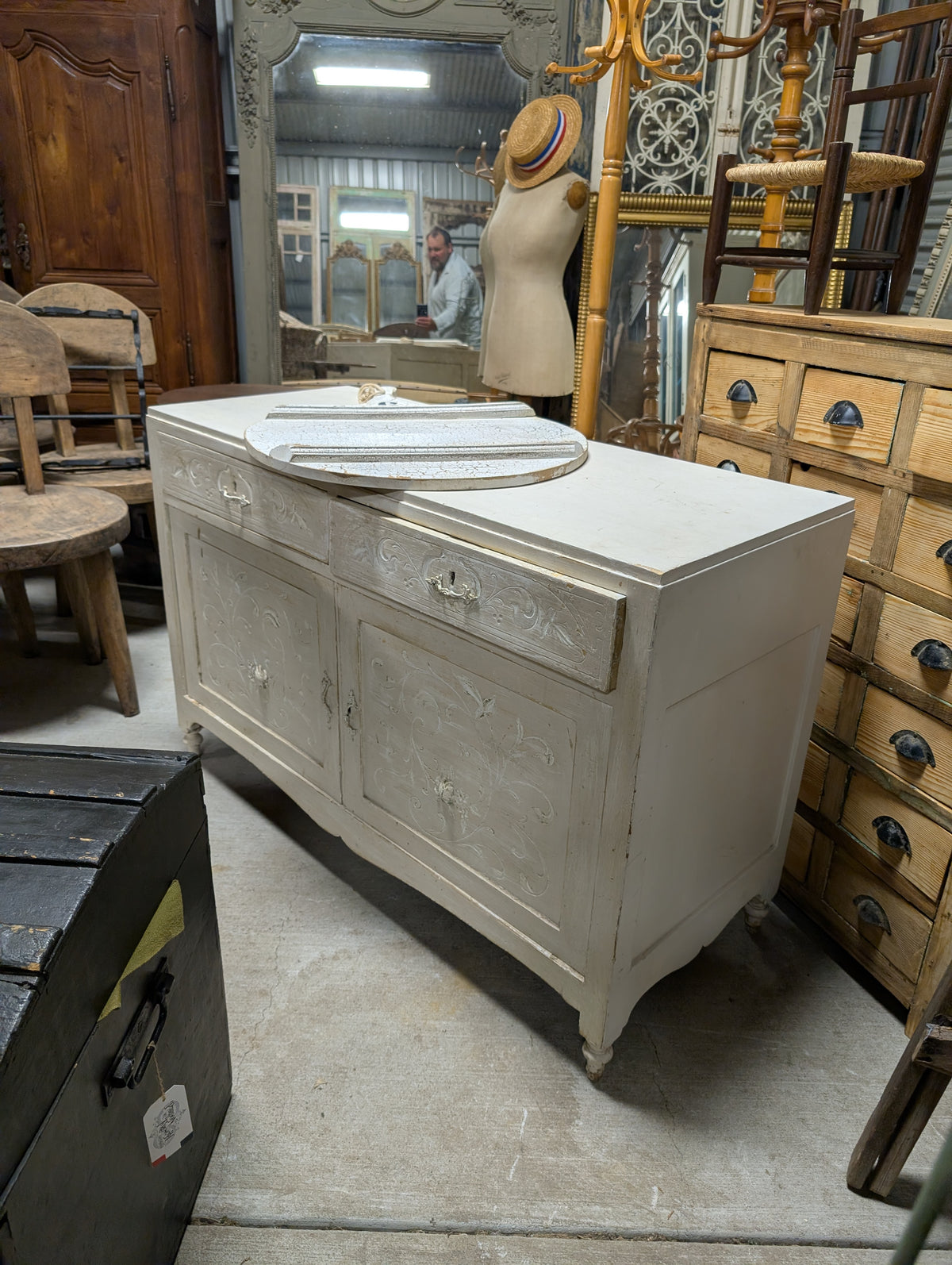 French style carved & painted two door cabinet