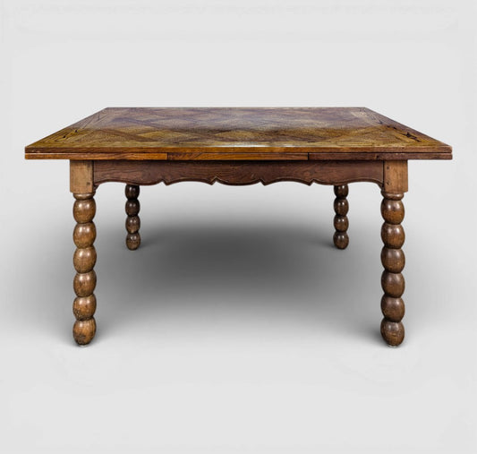 Oak Dining table with spool legs with two extensions