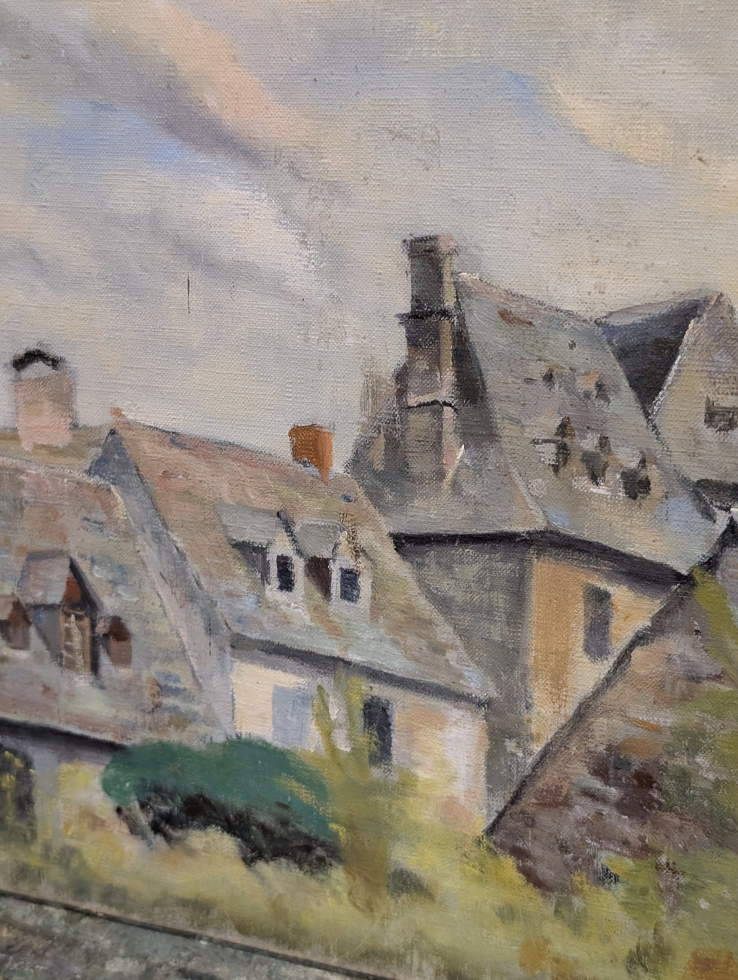 French Village Landscape - oil en canvas - early CXXth Porcheron