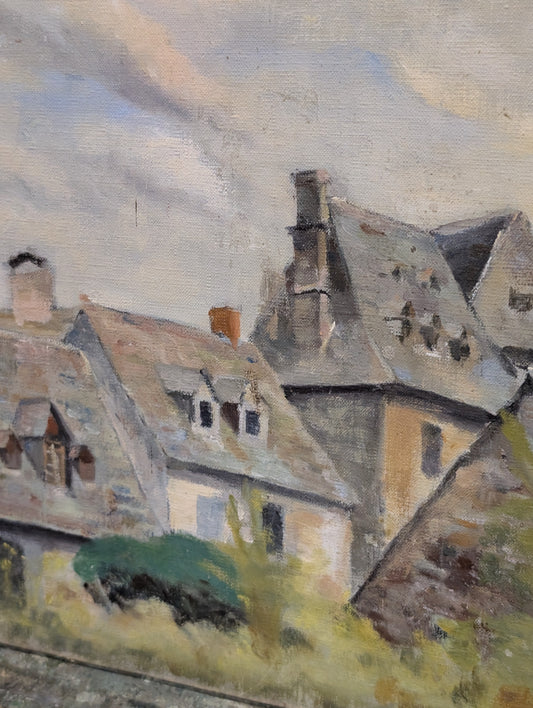 French Village Landscape - oil en canvas - early CXXth Porcheron
