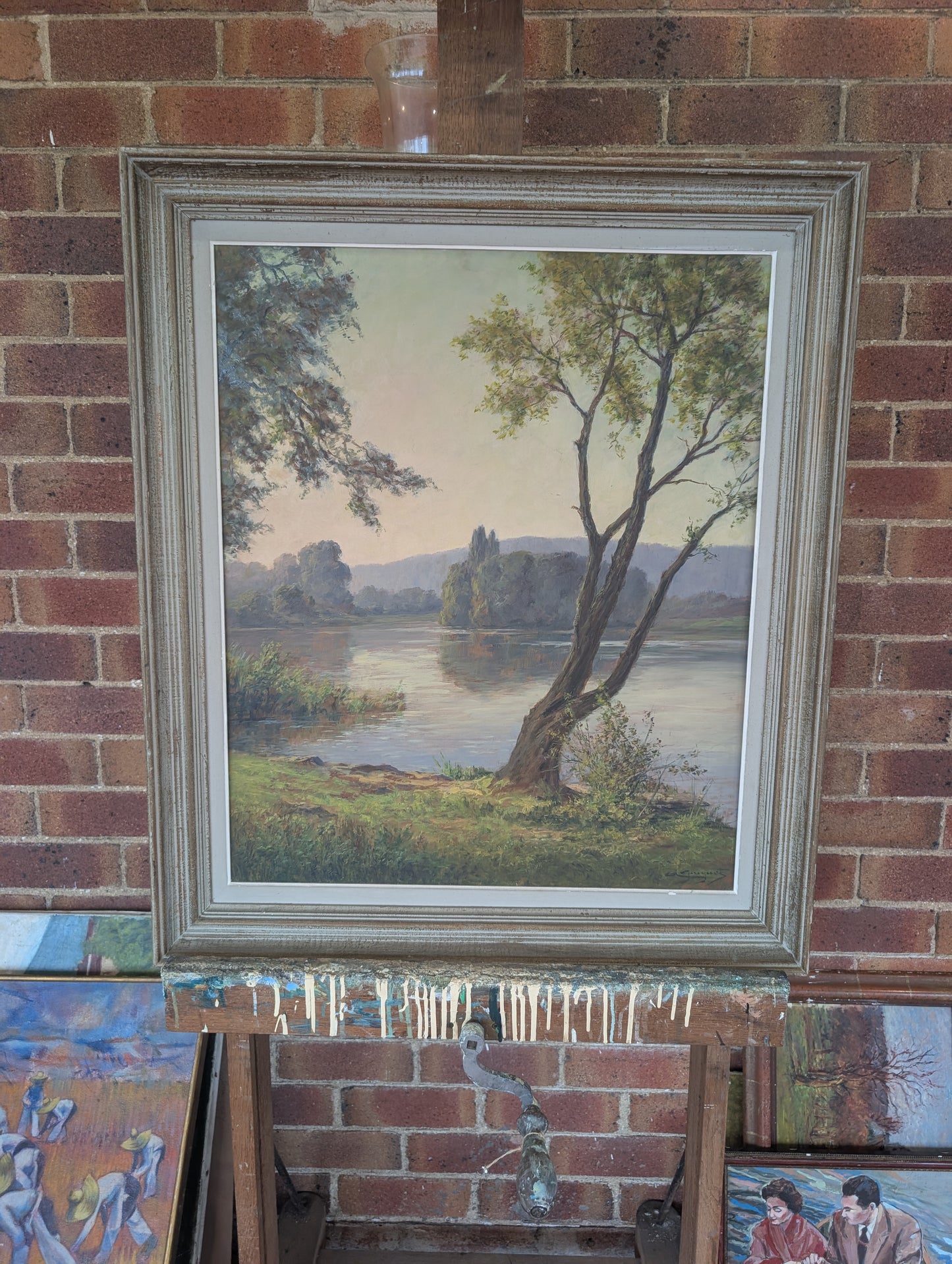 River landscape, France, oil on board mid CXXth