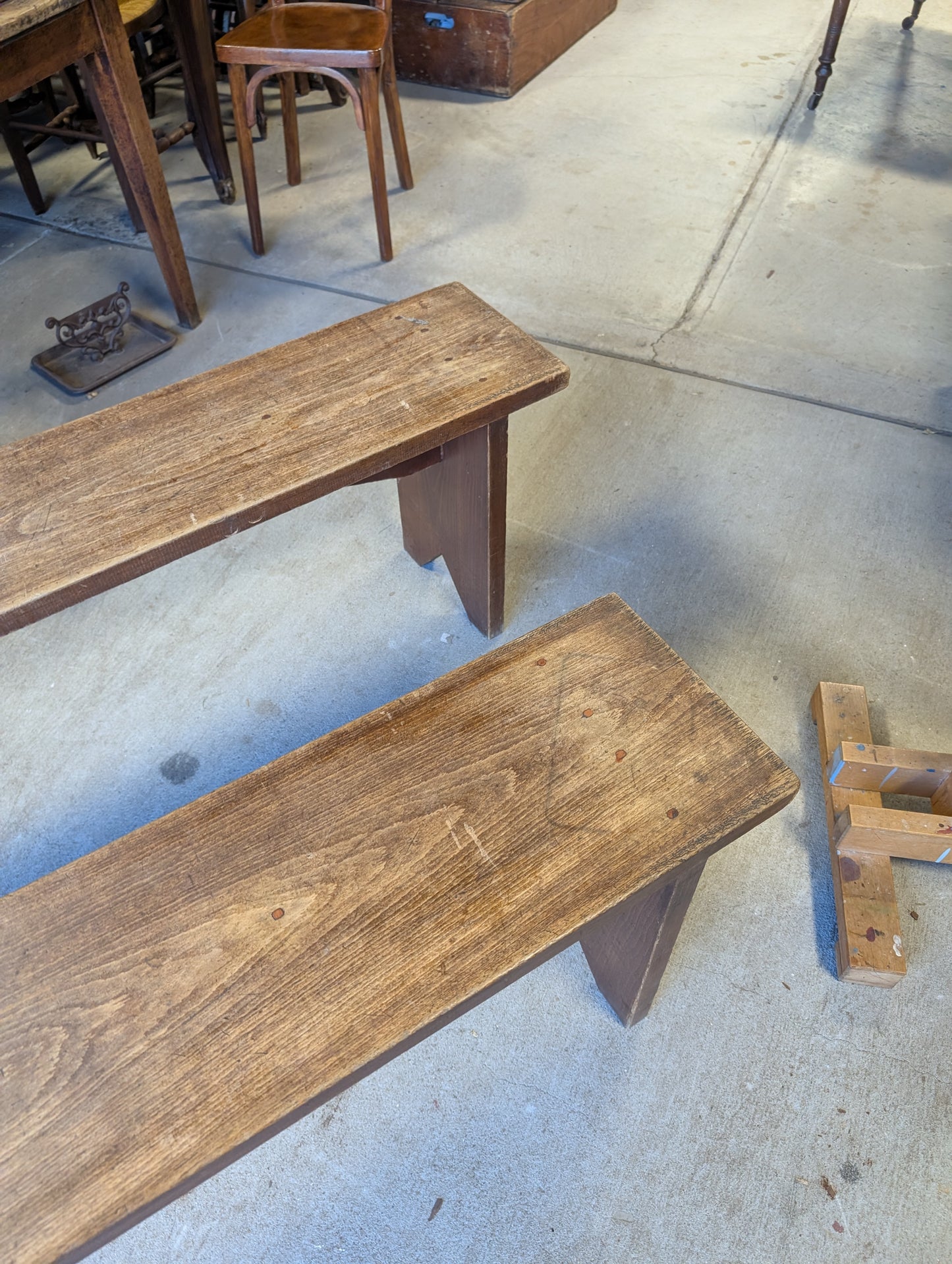Pair of solid rustic french farmhouse benches