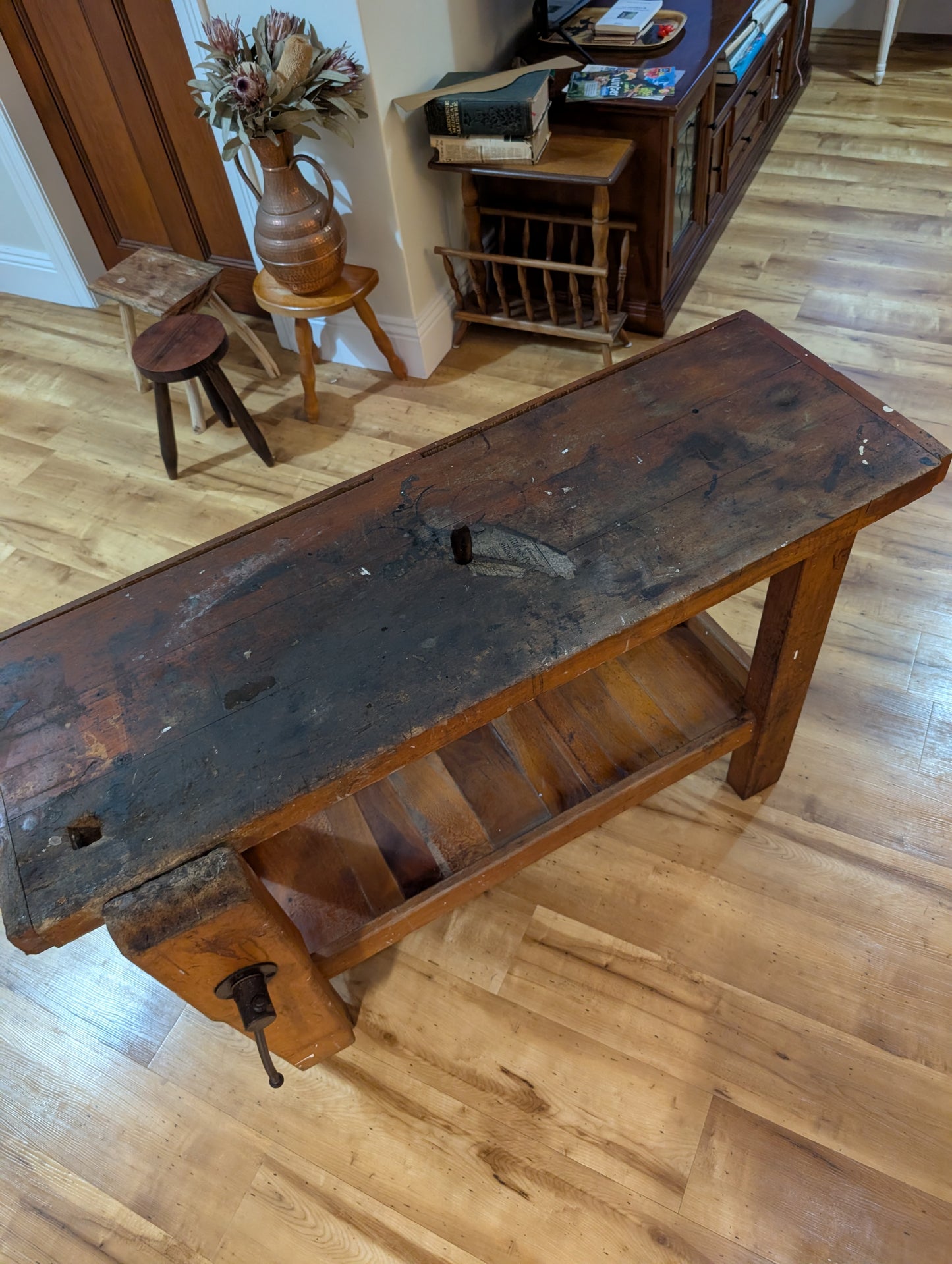 Vintage French carpenter's workbench - Console