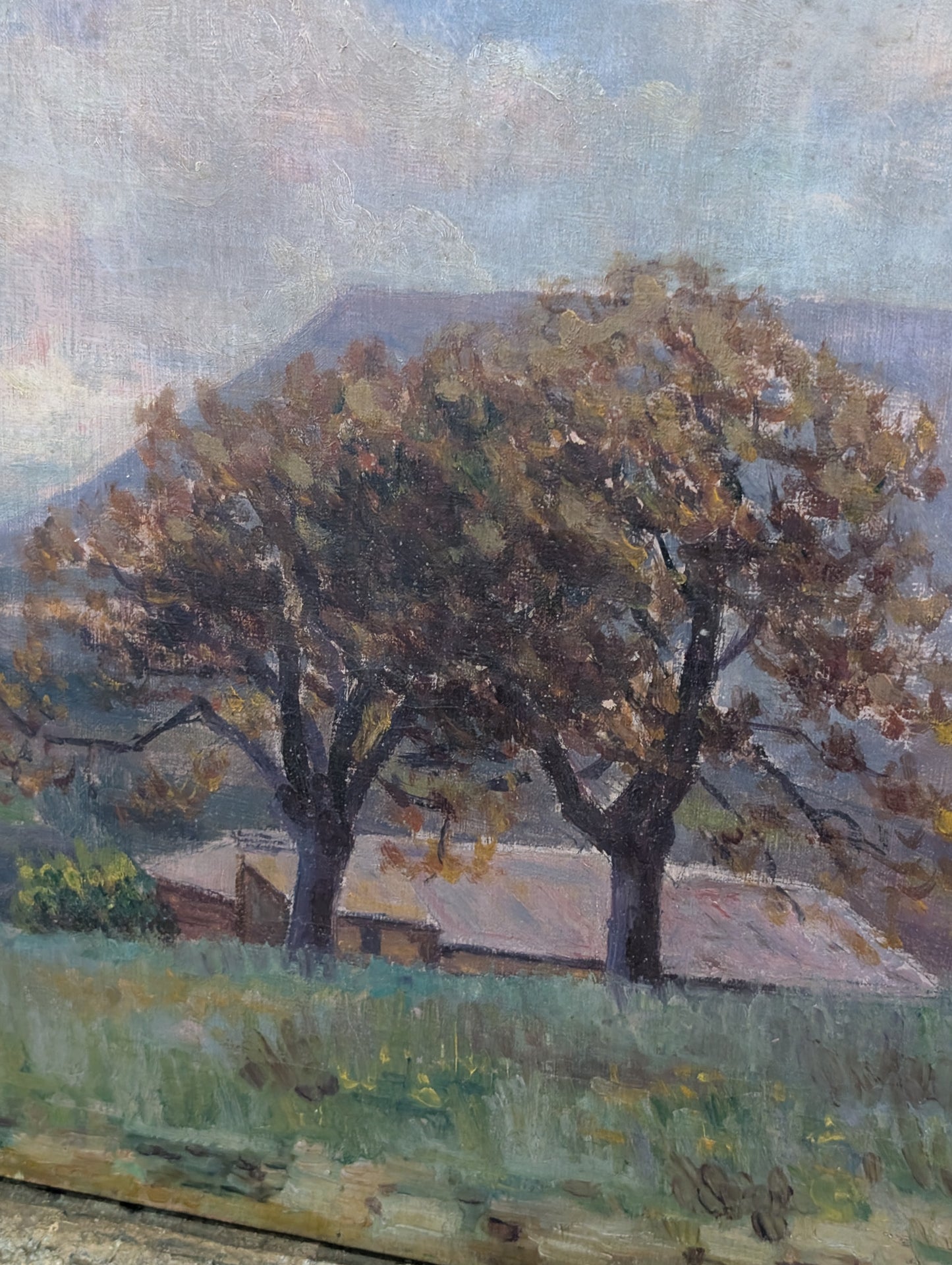 landscape plein-air oil painting created by E. Delebecque. Mid CXXth