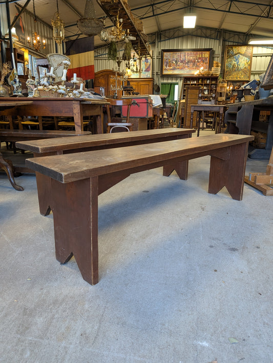 Pair of solid rustic french farmhouse benches