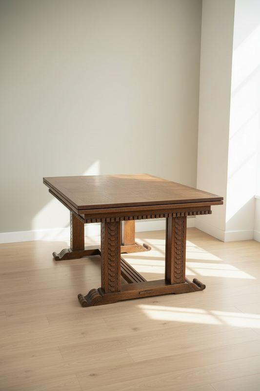 Renaissance style oak table with extensions