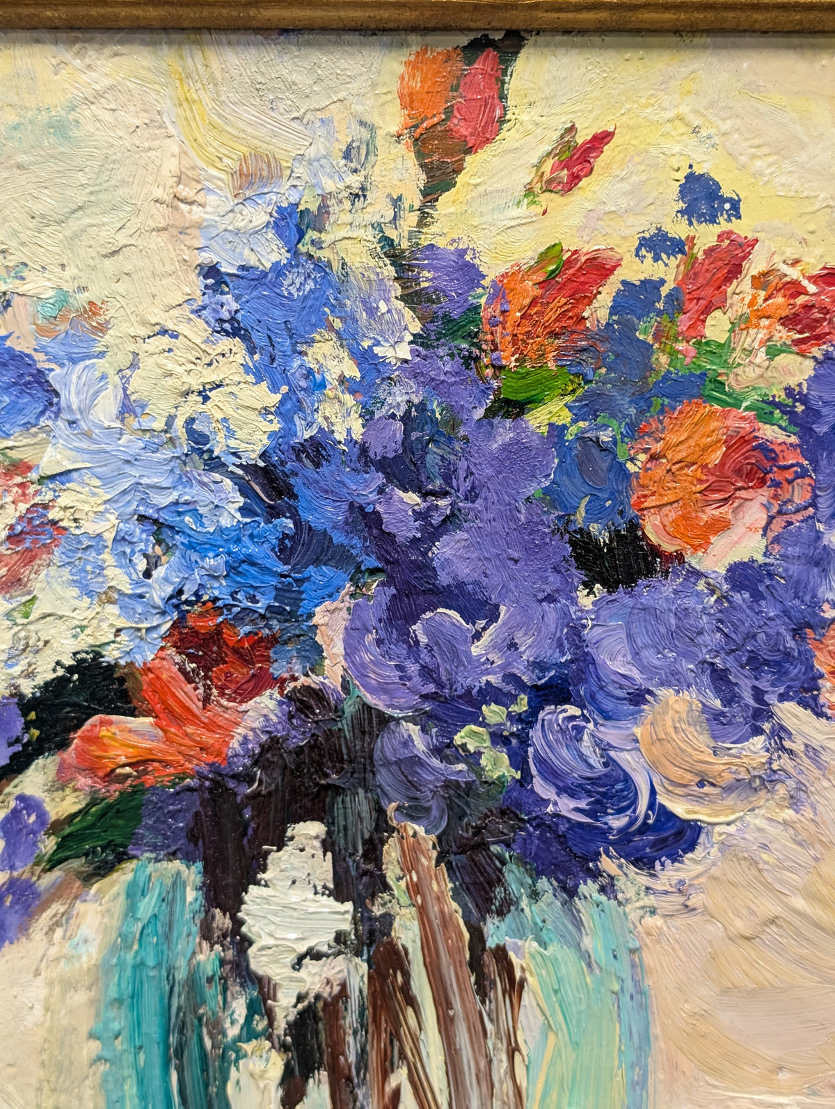 Mid-Century French Impressionist Floral Still Life – Oil on Board by M. Claire