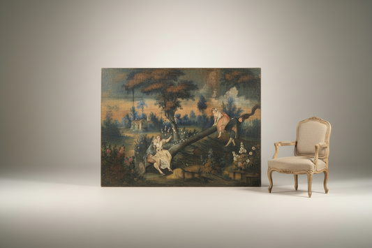 Monumental Oil On Canvas in the style of the C18th decorated with gallant scenes