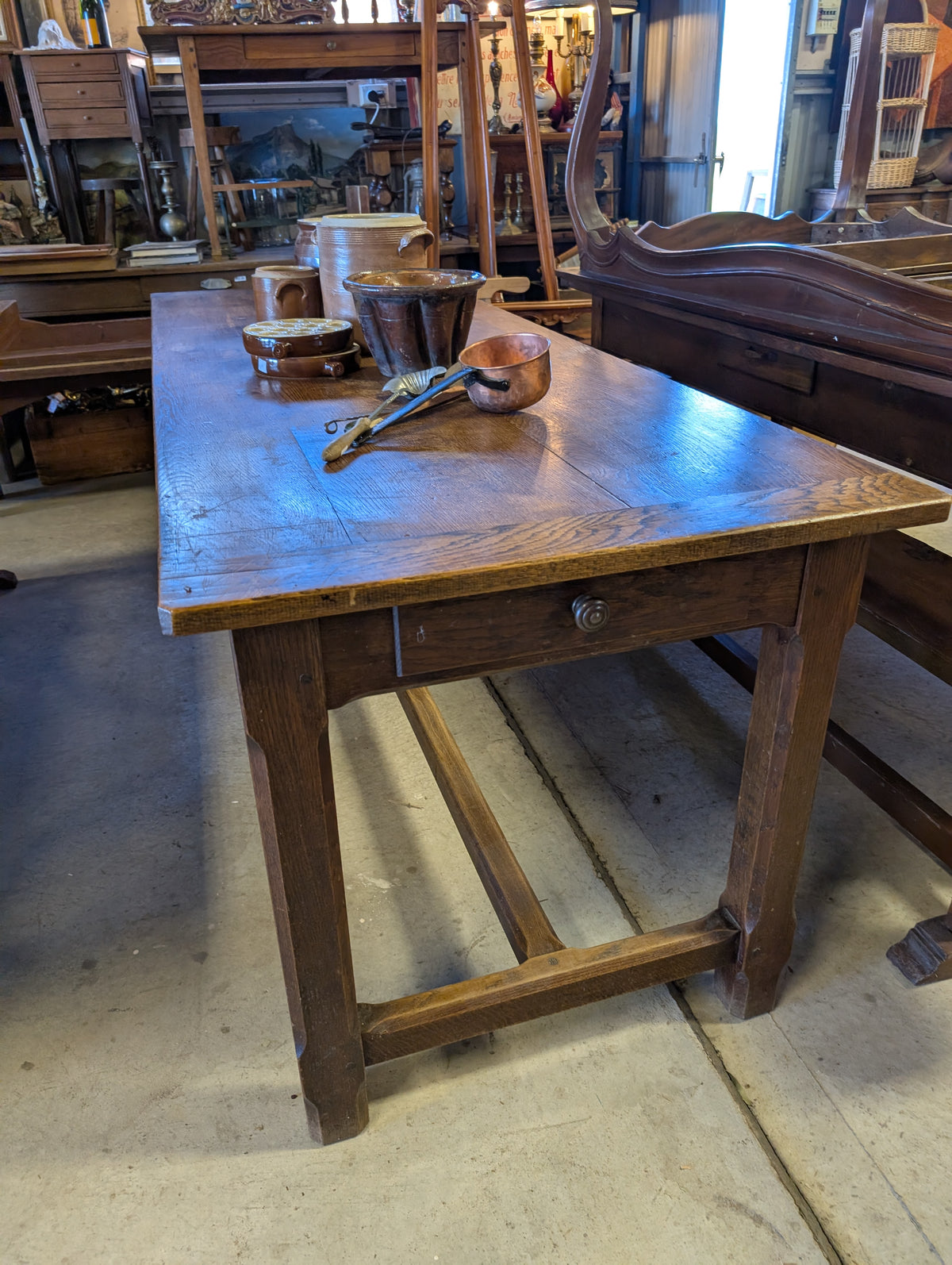 French oak narrow farm table with one drawer 200/75
