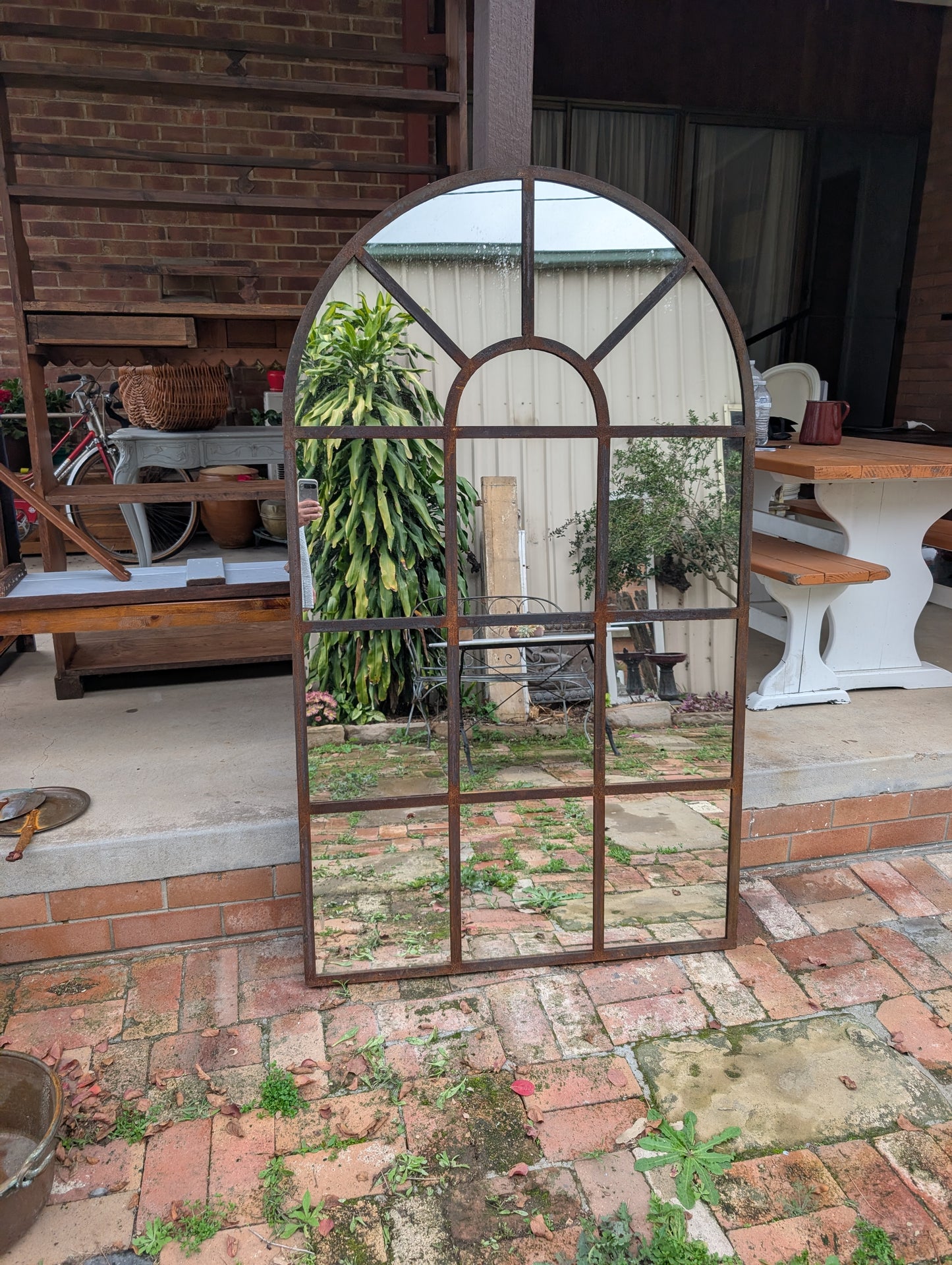 French style arched top wrought iron framed mirror (170 x 100cm)