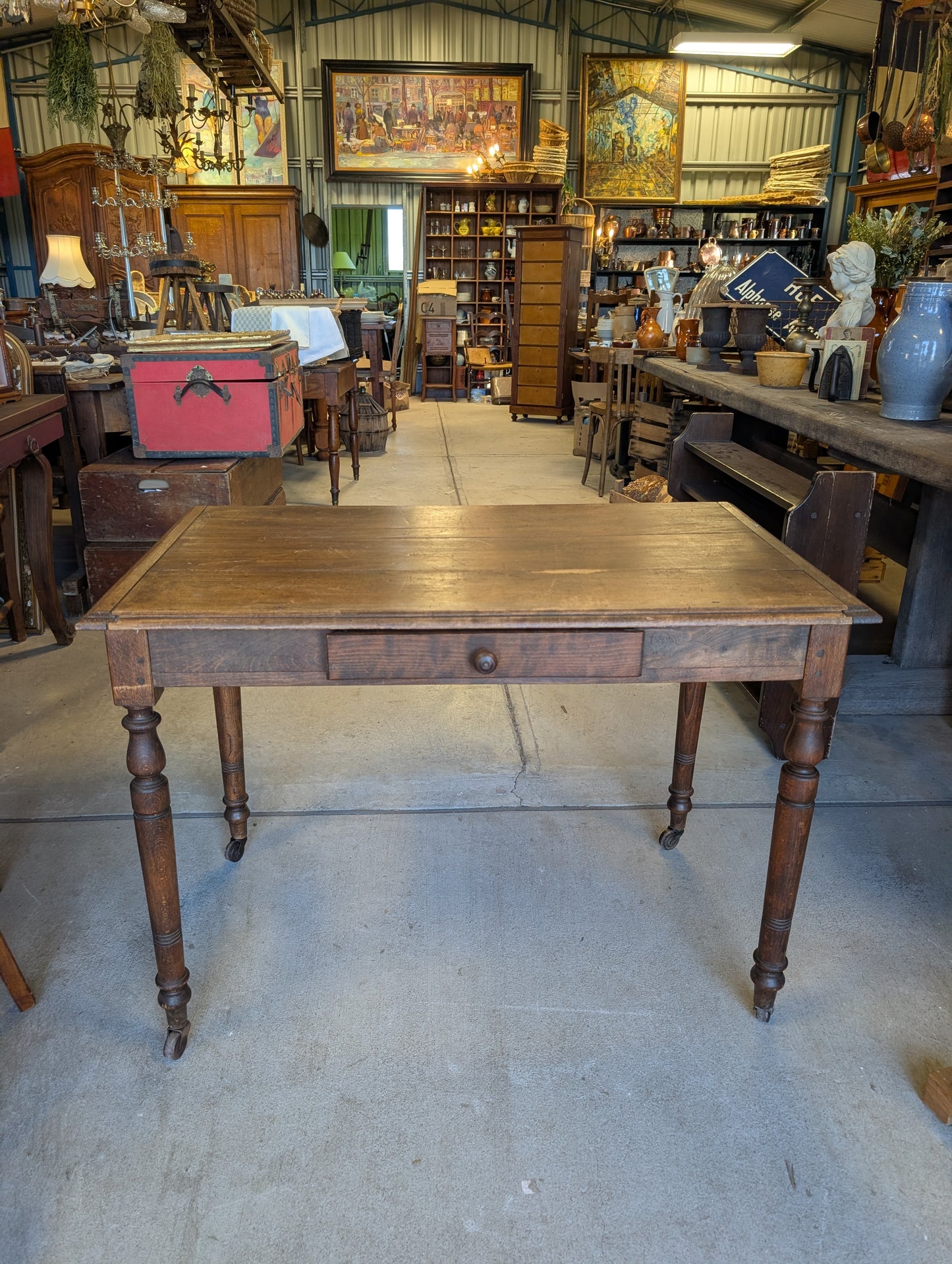 19th-Century Antique French Oak Writing Table