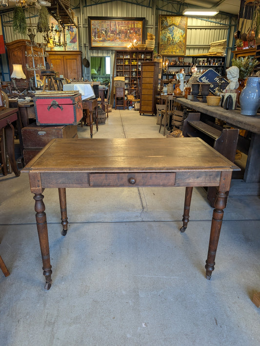 19th-Century Antique French Oak Writing Table