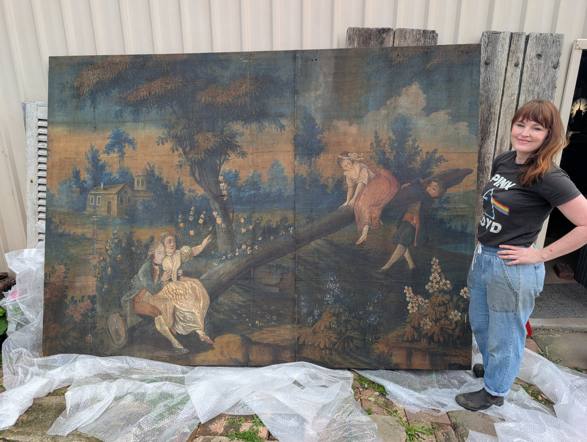 Monumental Oil On Canvas in the style of the C18th decorated with gallant scenes