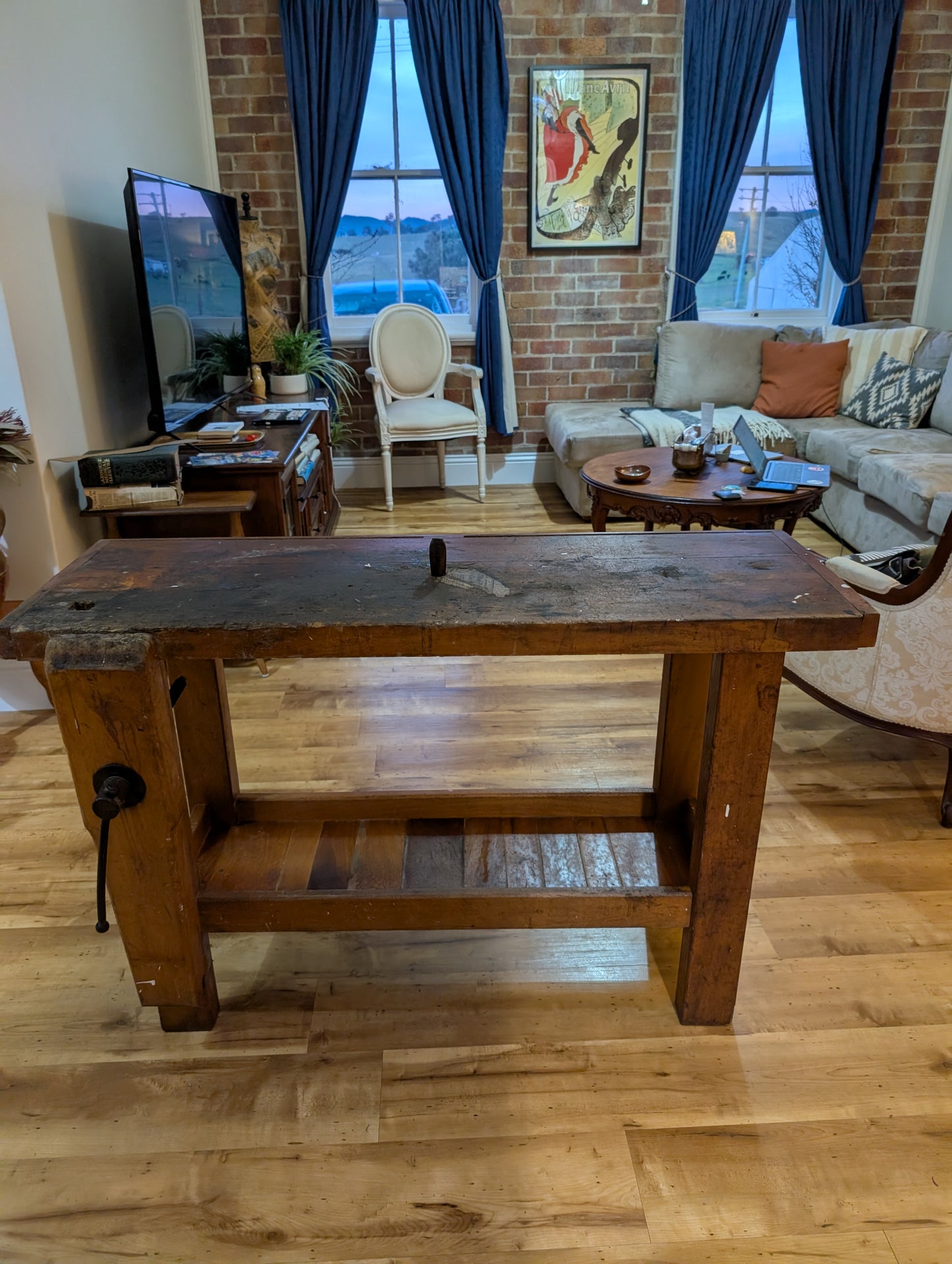 Vintage French carpenter's workbench - Console