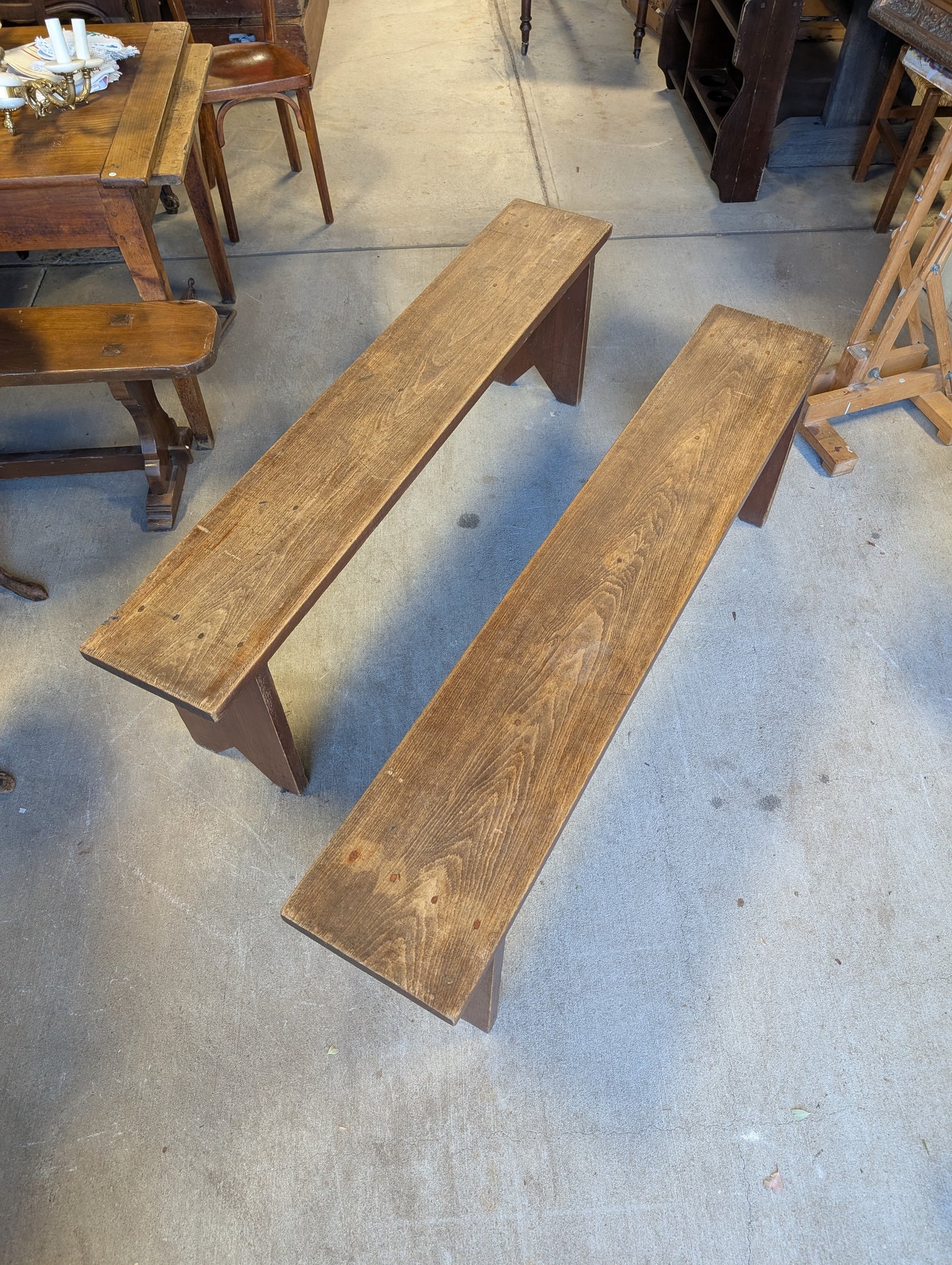 Pair of solid rustic french farmhouse benches