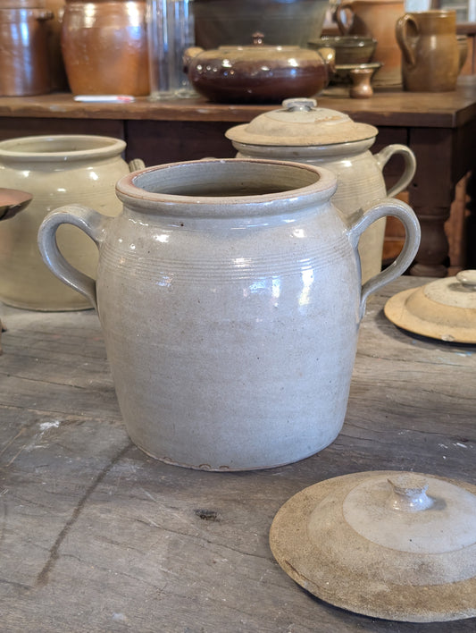 Authentic French antique stoneware confit pots 22cm high with kid