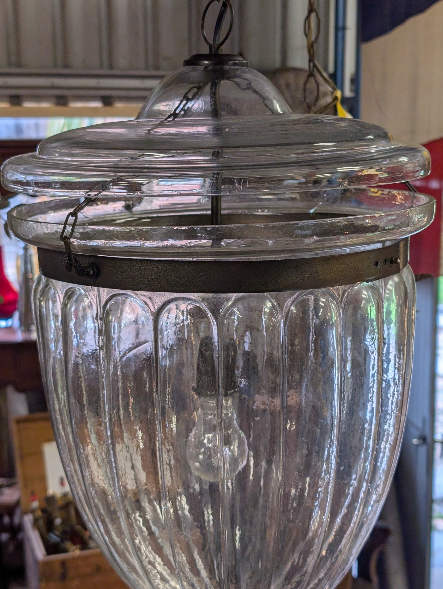Stunning 78cm Hundi Style Ribbed Glass Bell pendant light