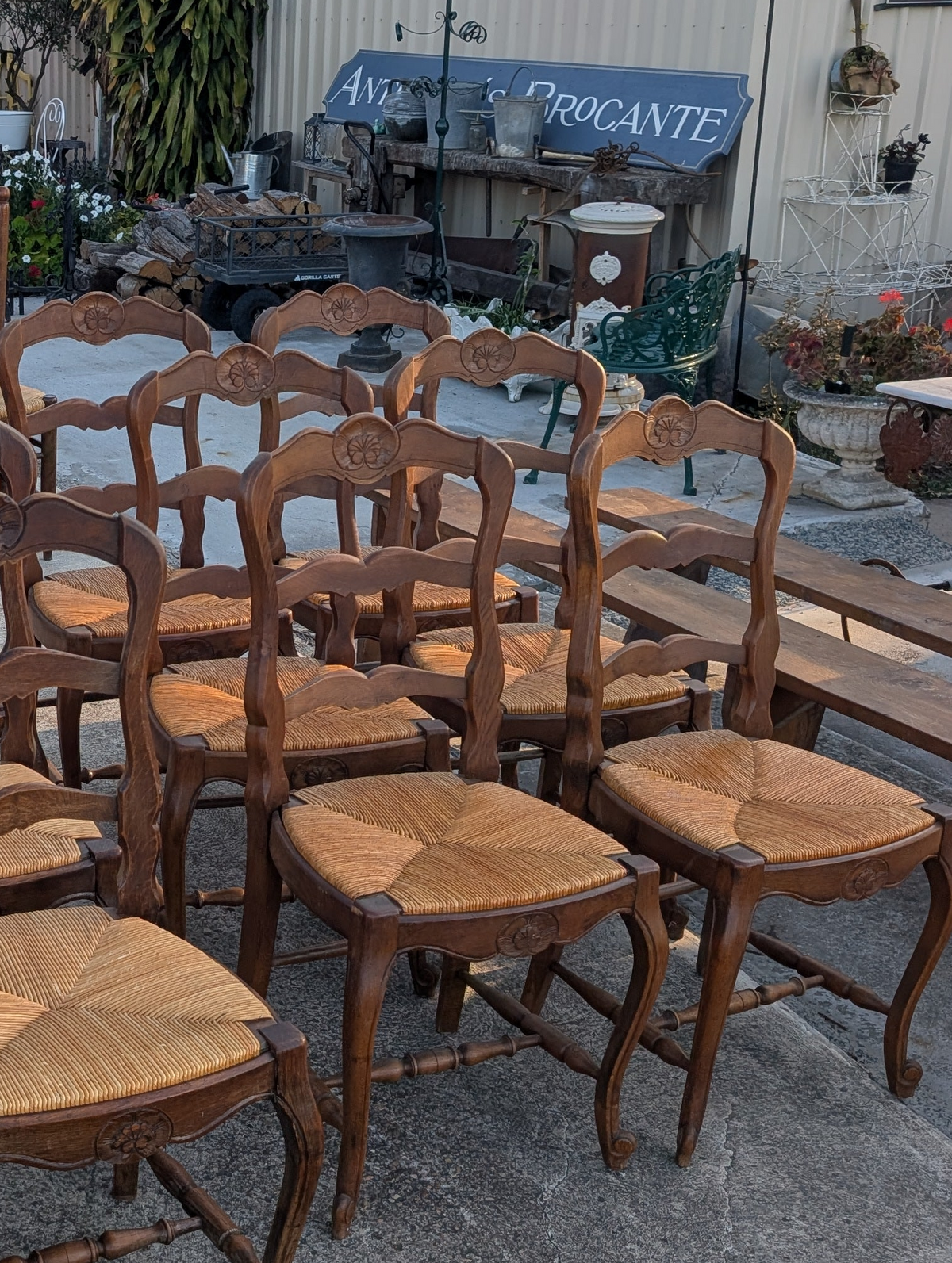 Set of 6 Antique French Provincial Ladder-Back Dining Chairs (lighter colour)