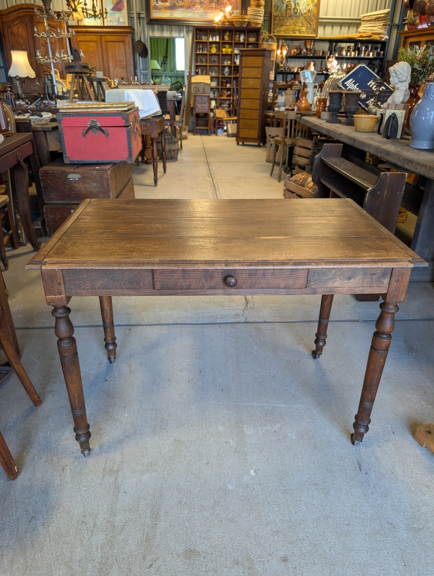 19th-Century Antique French Oak Writing Table