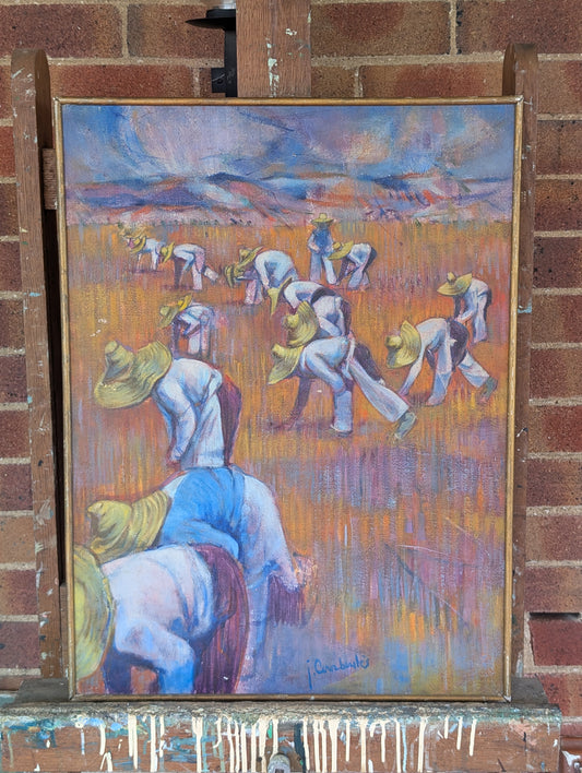 Harvest in the Lavanda field - oil on canvas - J. Courboules - mid CXXth
