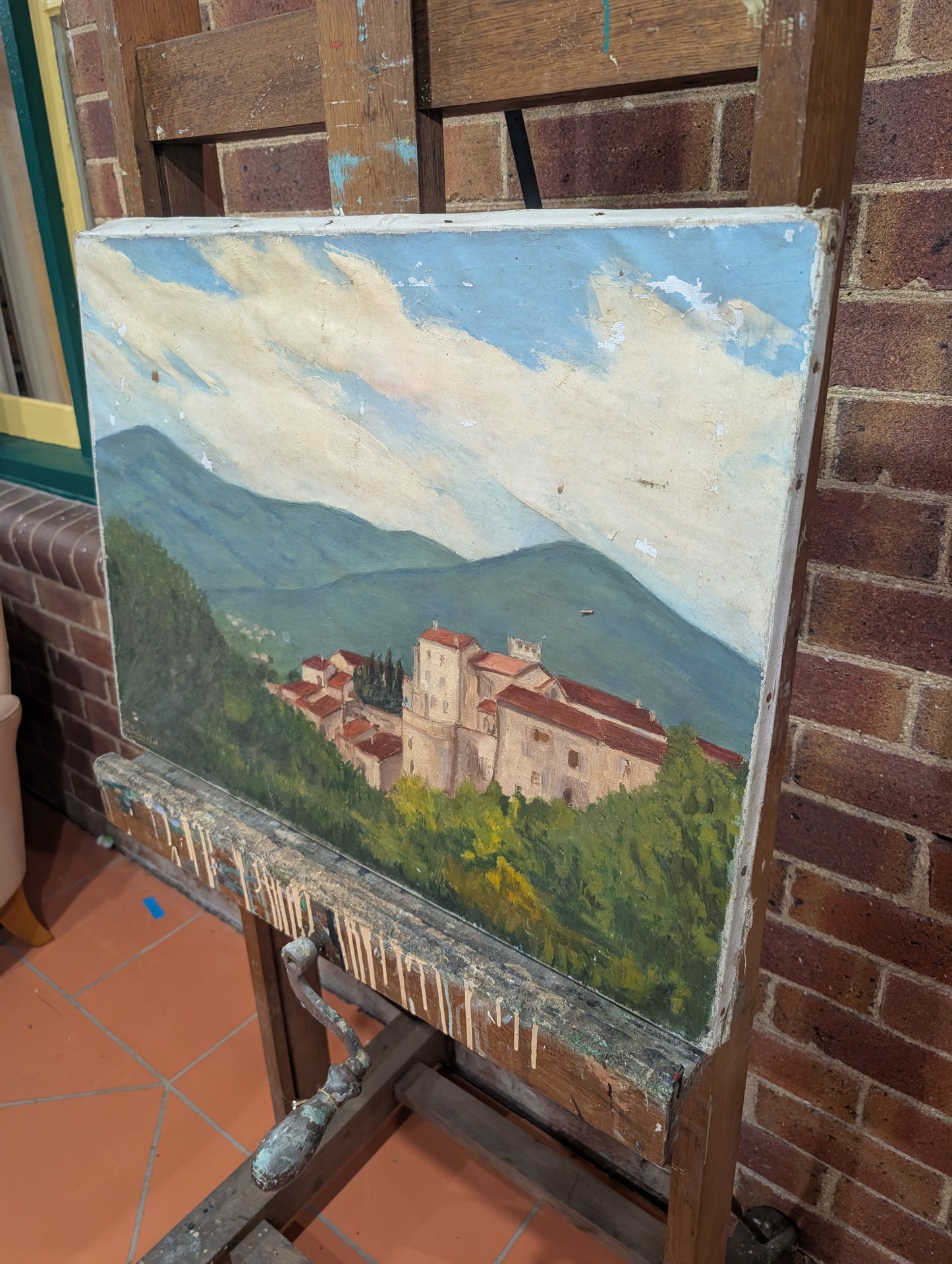 Mid-Century Impressionist french Hillside Village – Original Oil Painting - G. Poincelet