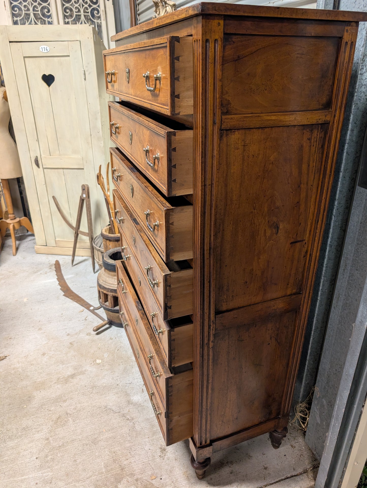 Louis XVI Style Walnut Semainier Tall Chest