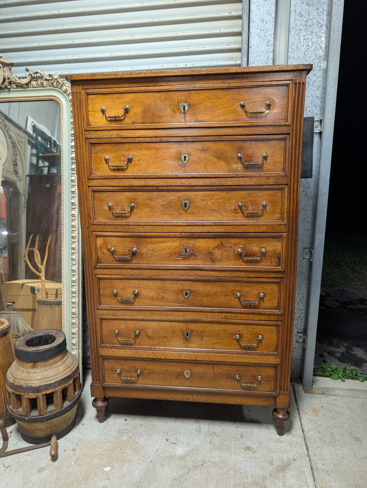 Louis XVI Style Walnut Semainier Tall Chest