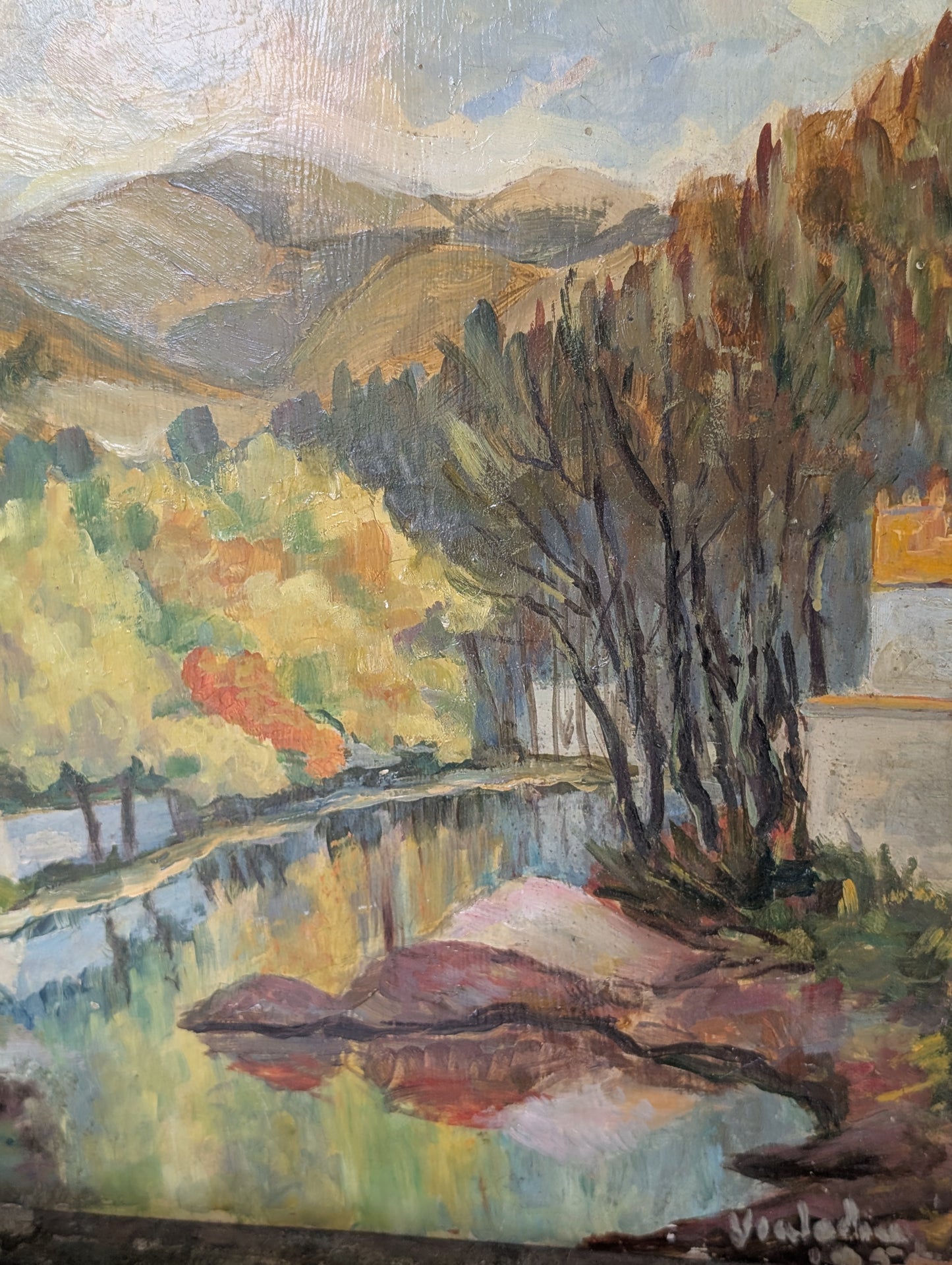 River landscape in Autumn, oil on board CXXth