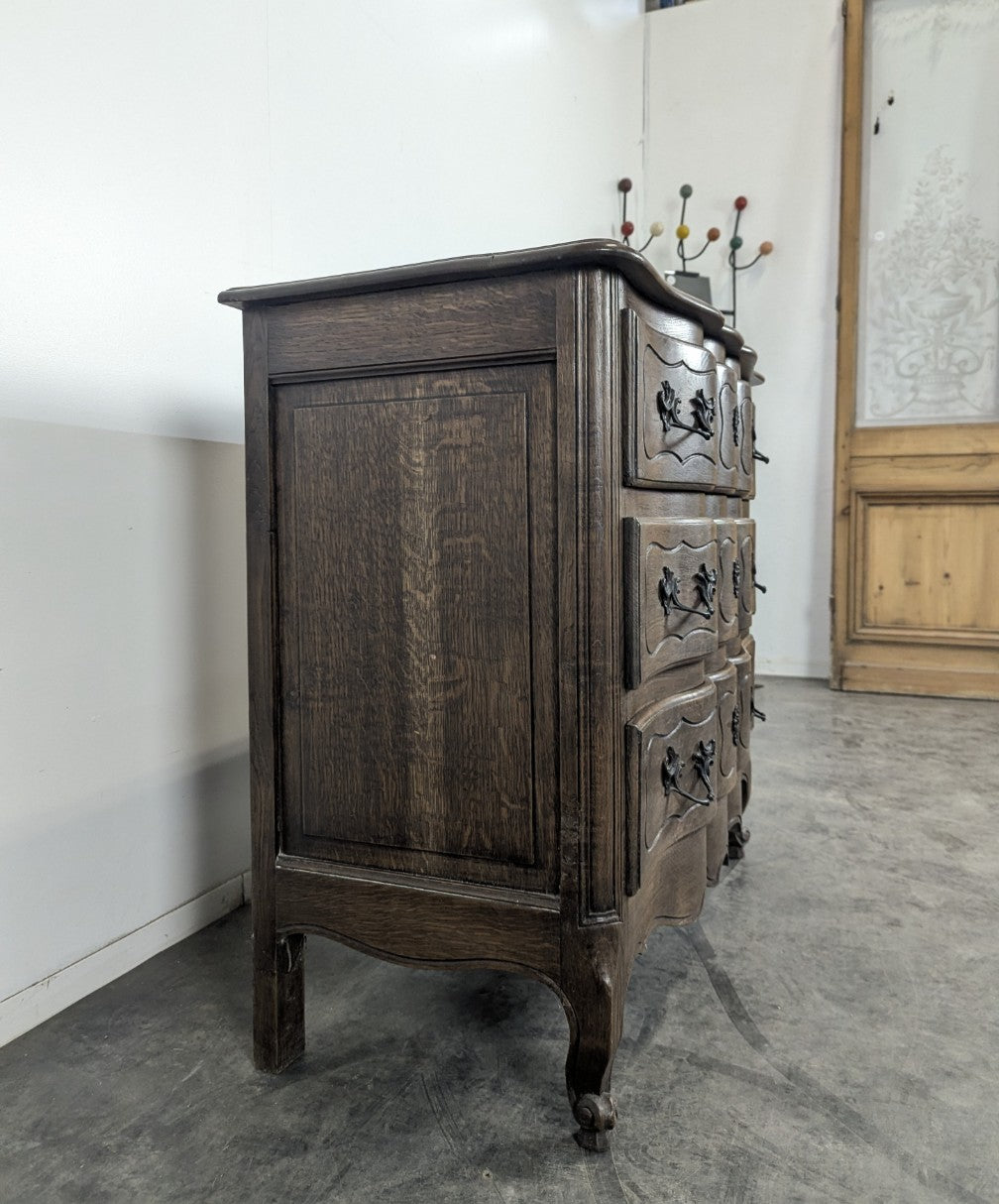 Neo-rustic Louis XV style crossbow chest of drawers in oak