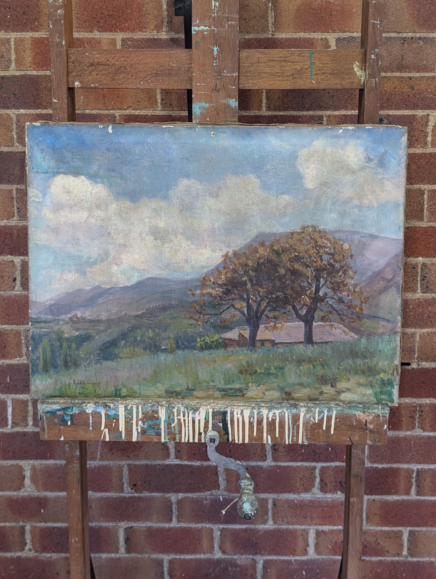 landscape plein-air oil painting created by E. Delebecque. Mid CXXth