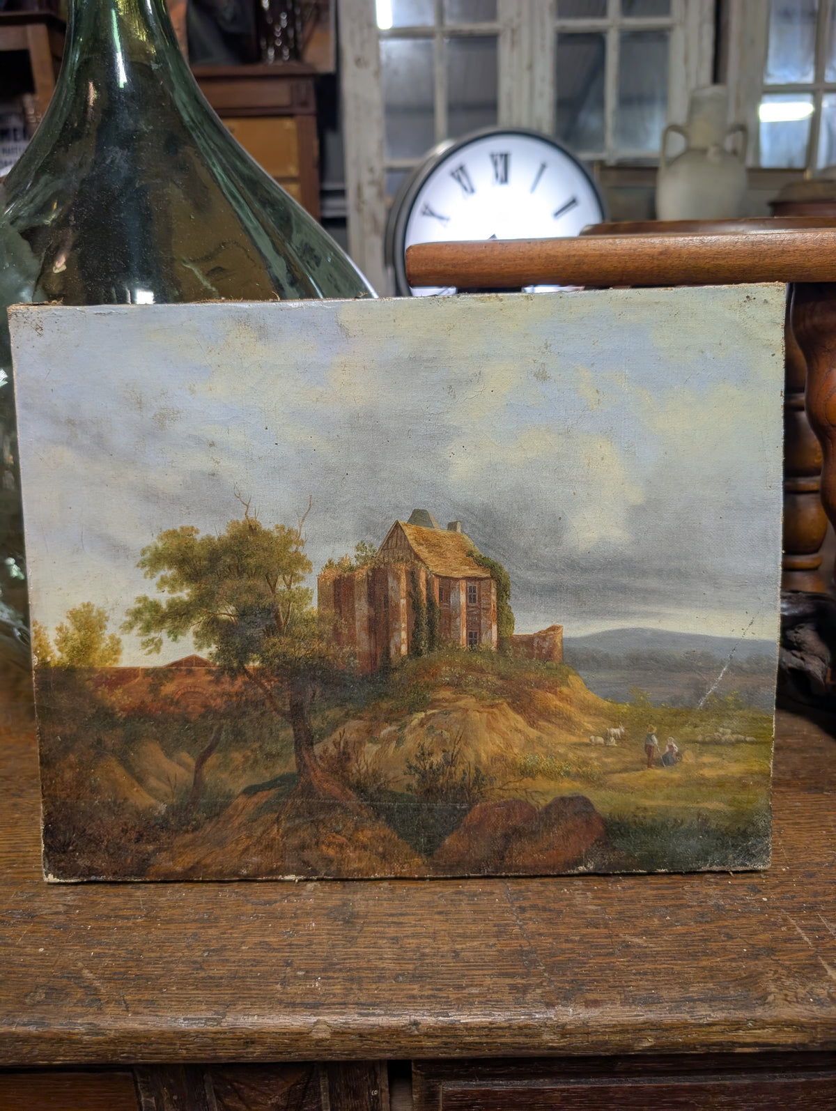 Antique C19th European Landscape Oil Painting – Grand Tour Castle Ruins