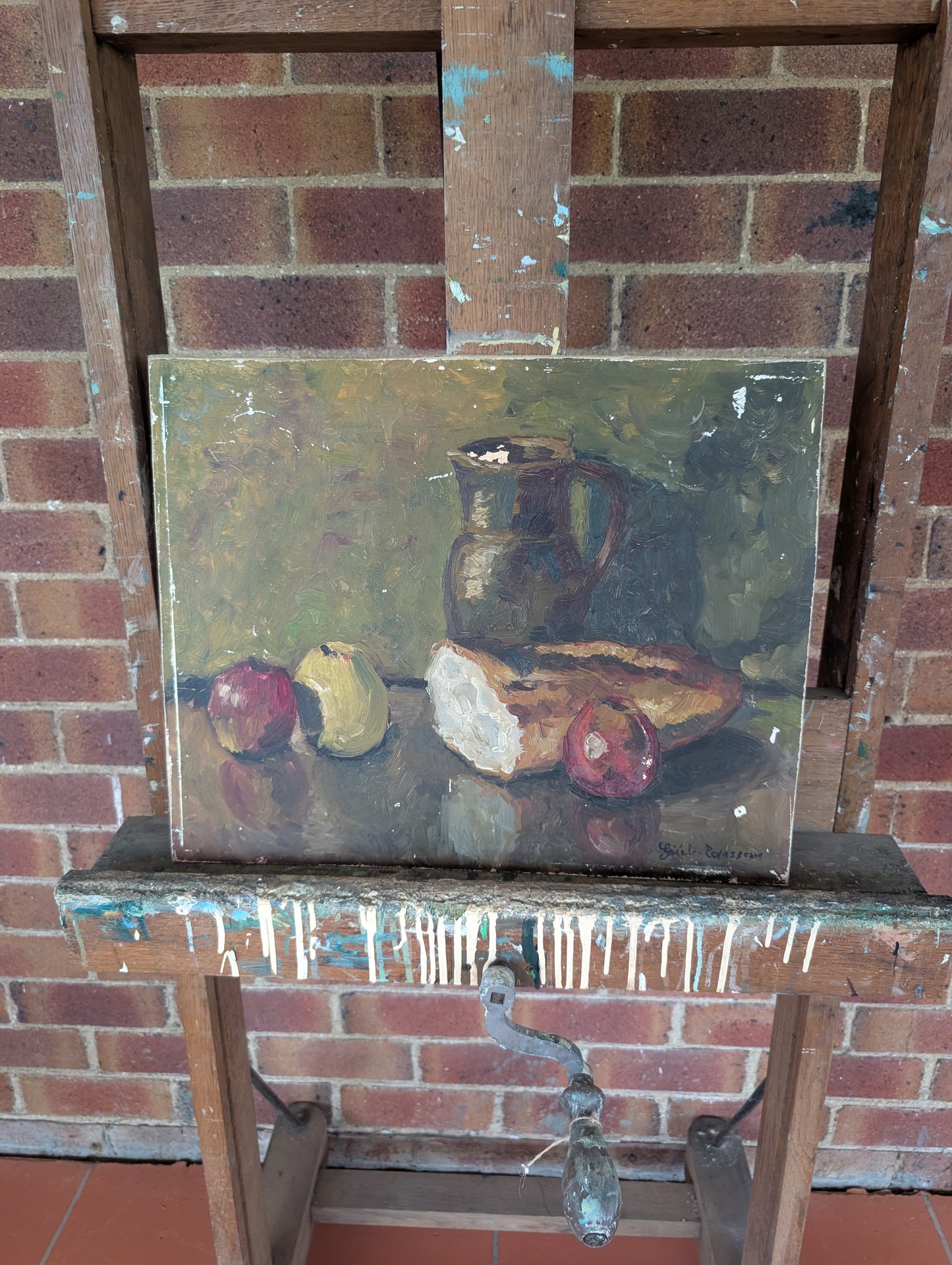Still Life, oil on board by Gisèle Levasseur, mid CXXth