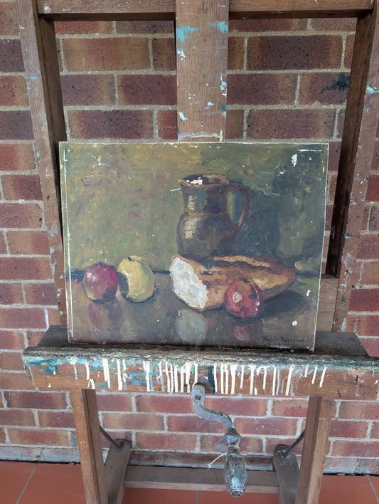 Still Life, oil on board by Gisèle Levasseur, mid CXXth