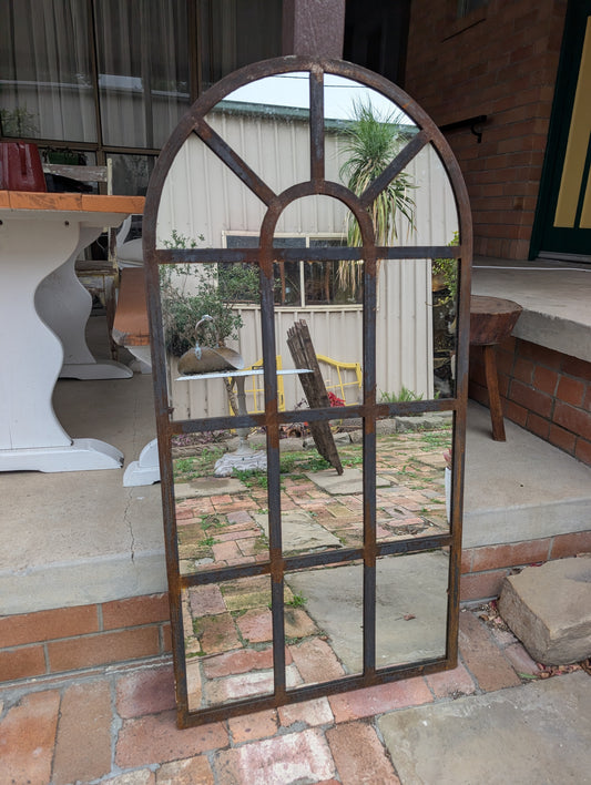 French style arched top wrought iron framed mirror (130 x 65cm)