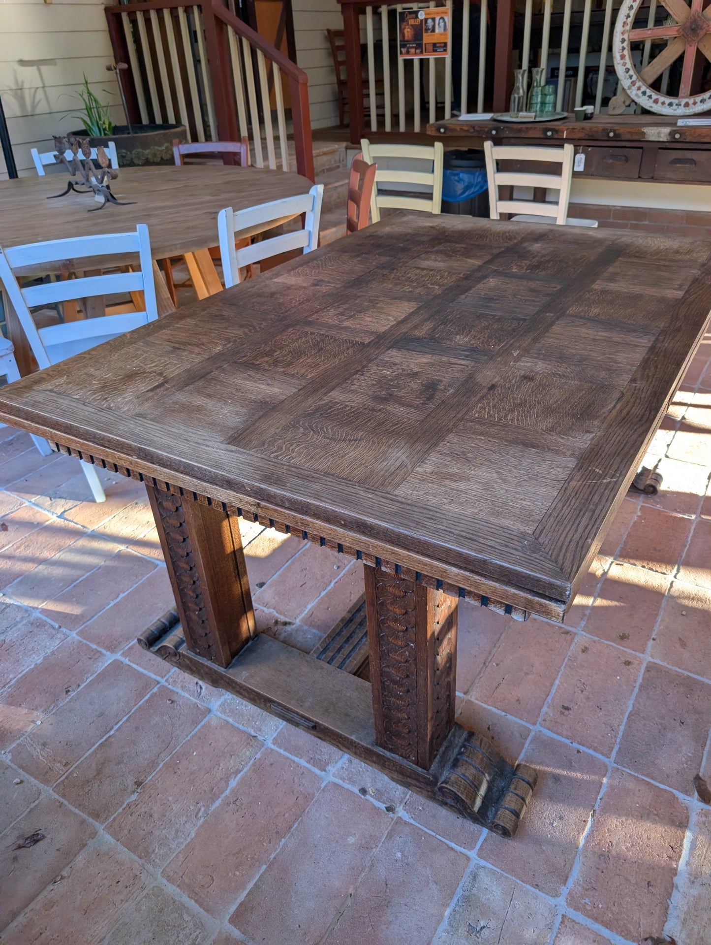 Renaissance style oak table with extensions