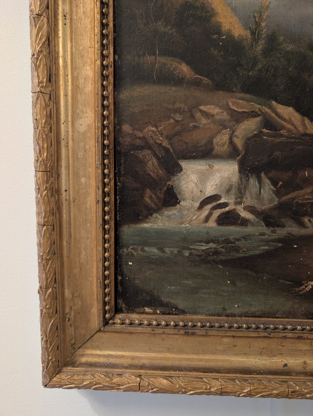 Antique C19th Swiss Alpine Landscape Oil Painting
