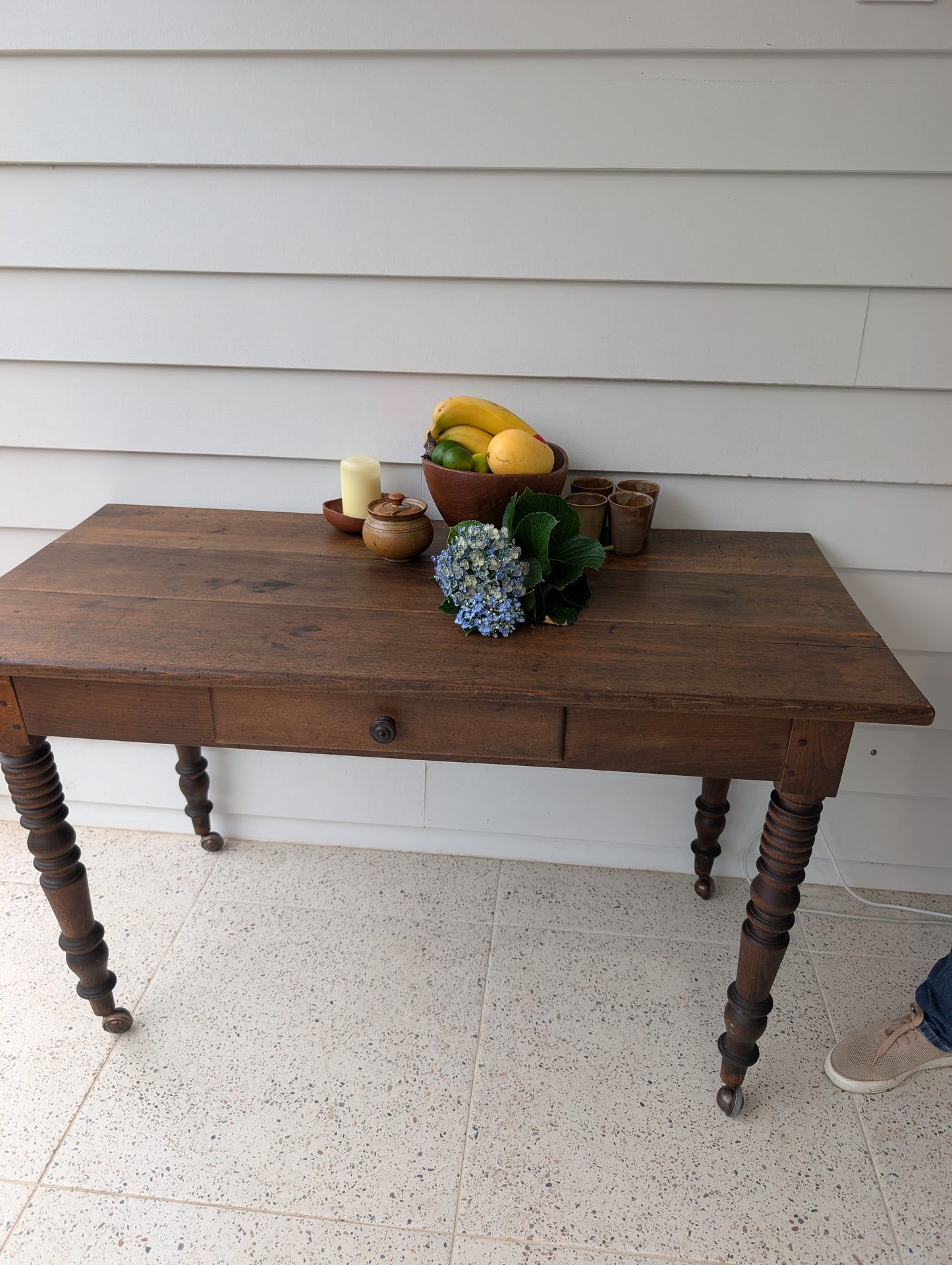 19th Century Oak Farmhouse table on castors