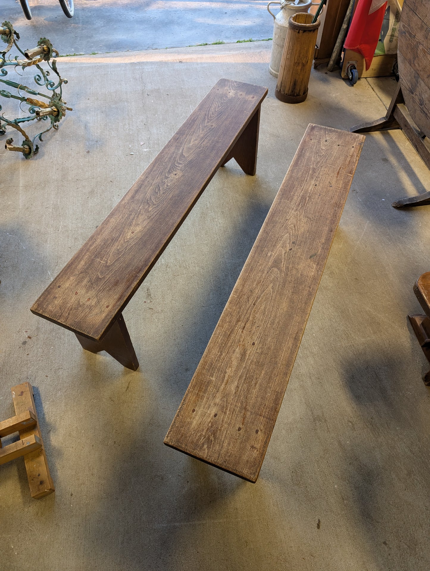 Pair of solid rustic french farmhouse benches