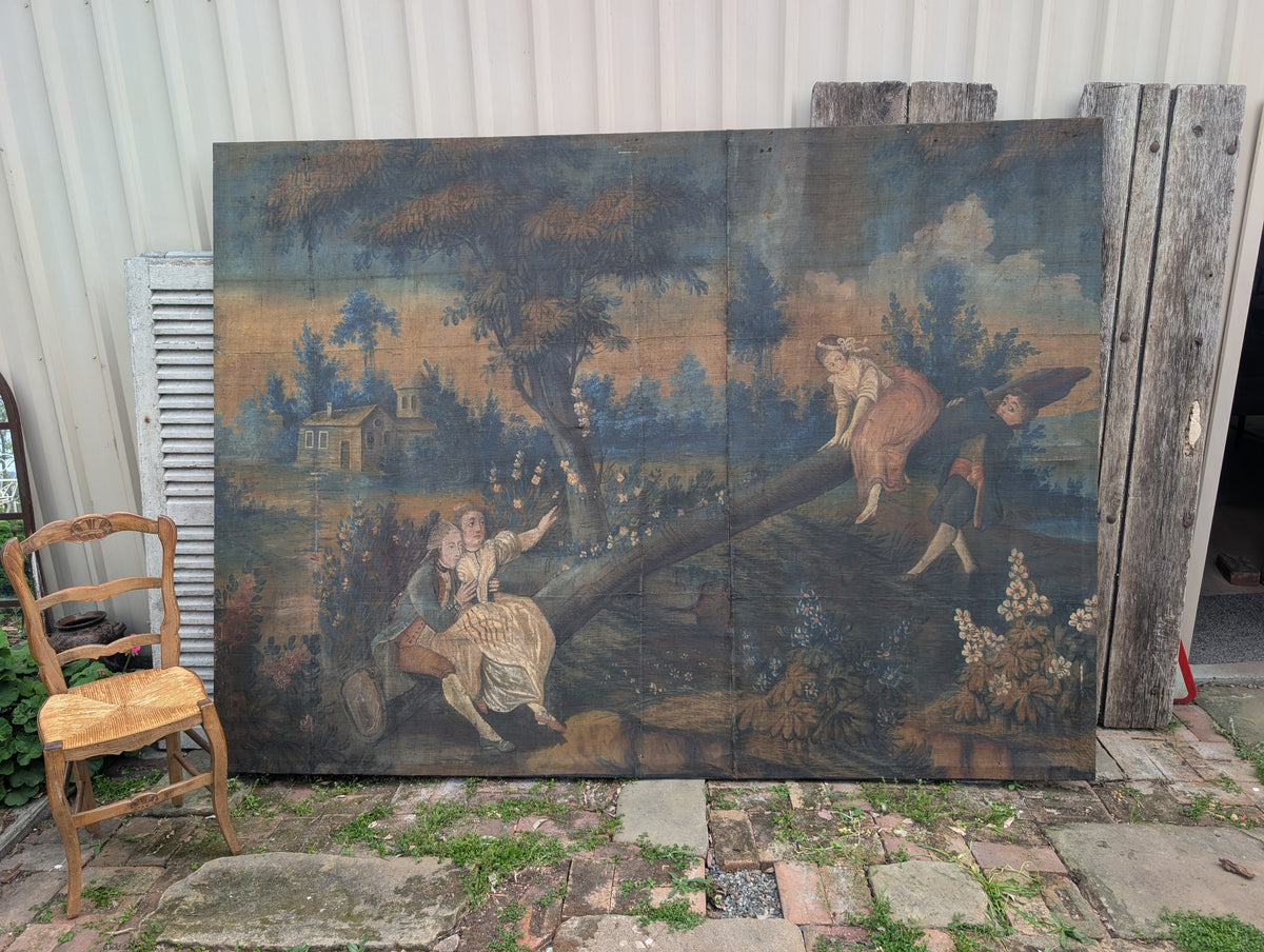 Monumental Oil On Canvas in the style of the C18th decorated with gallant scenes