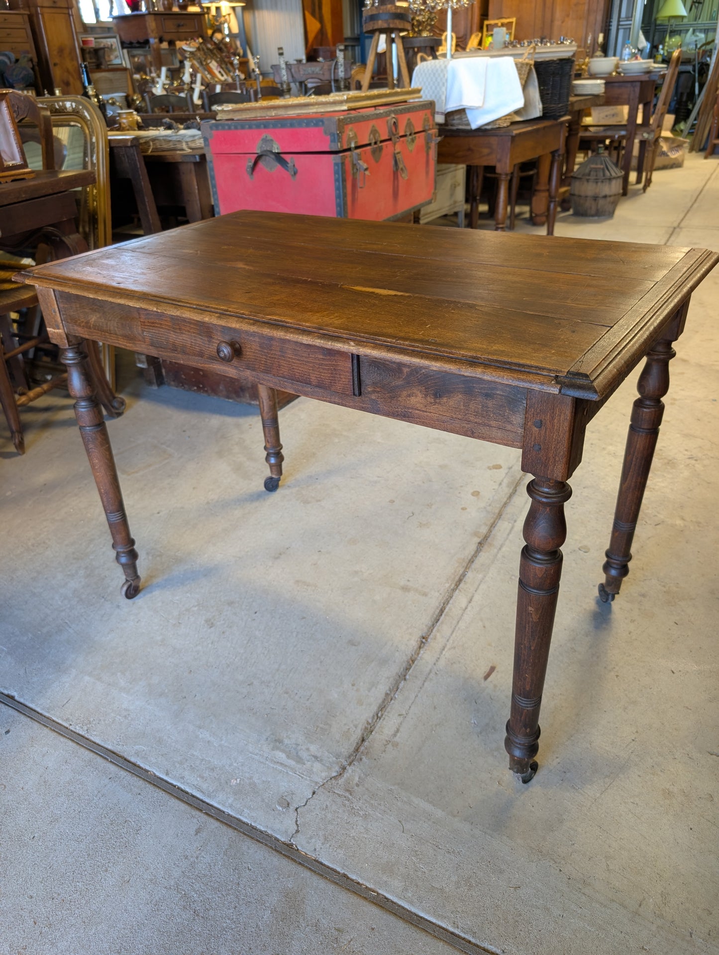 19th-Century Antique French Oak Writing Table