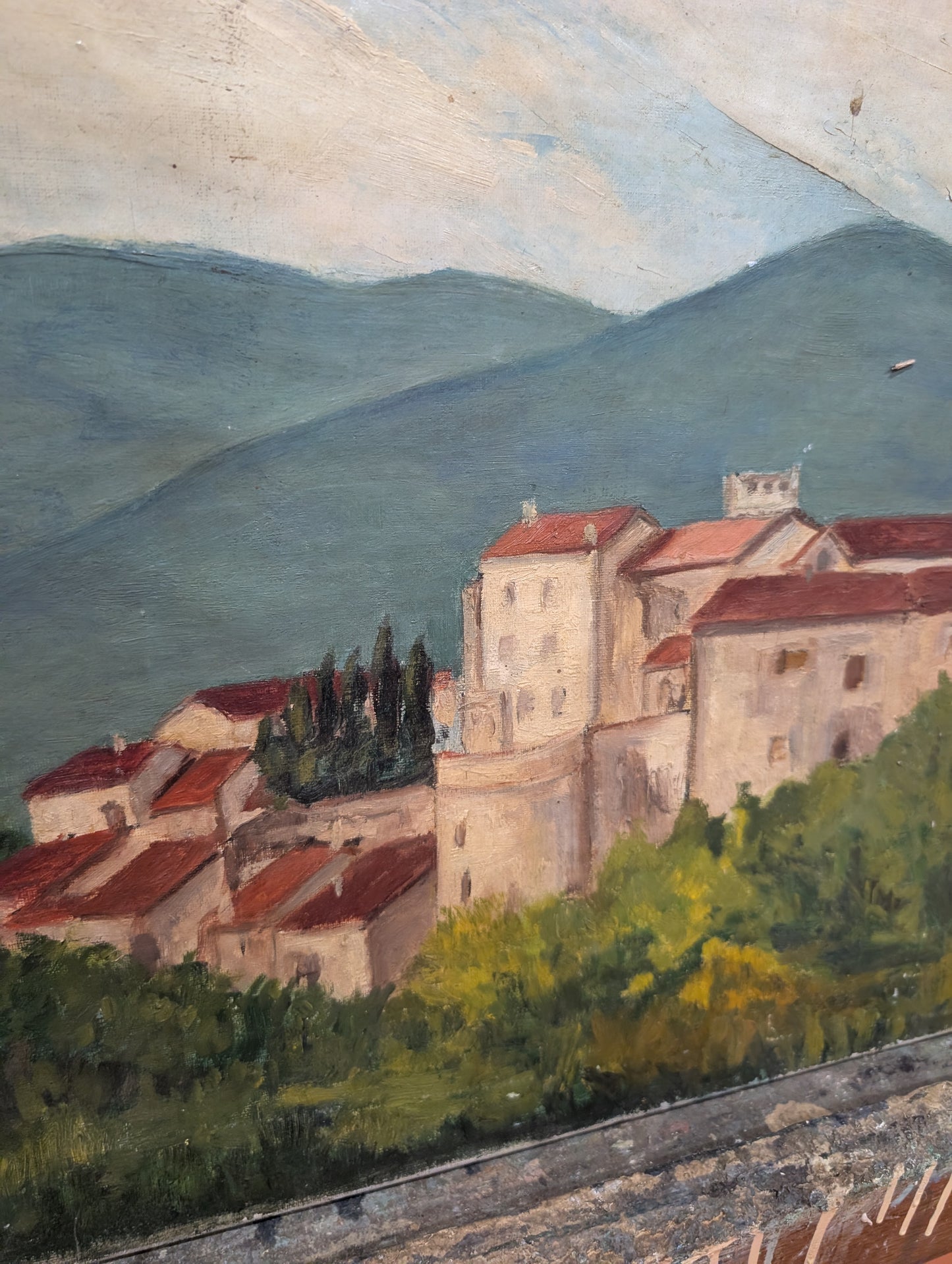 Mid-Century Impressionist french Hillside Village – Original Oil Painting - G. Poincelet