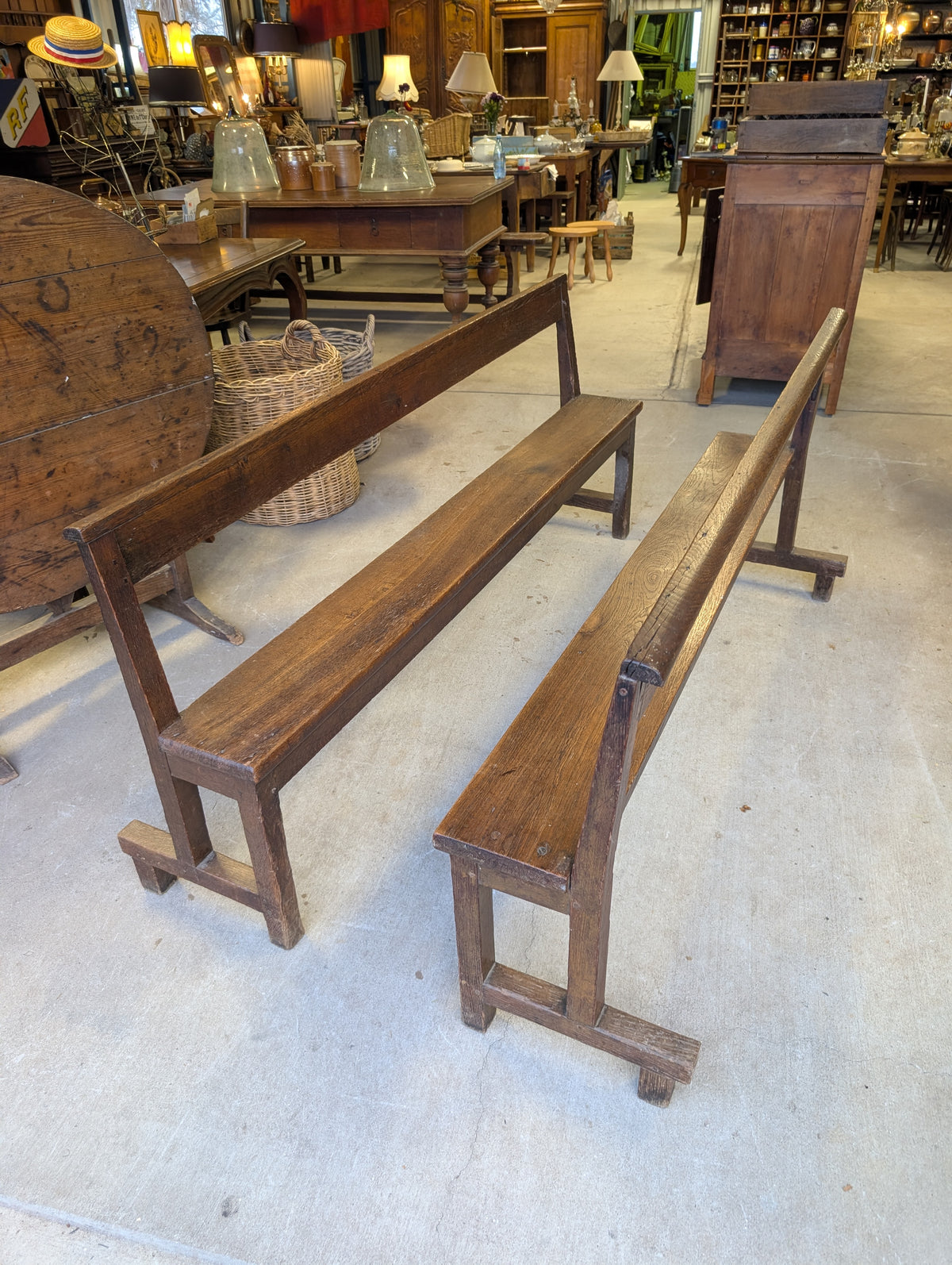 Pair of Antique French Open-Back Bench Pews - Circa 1900