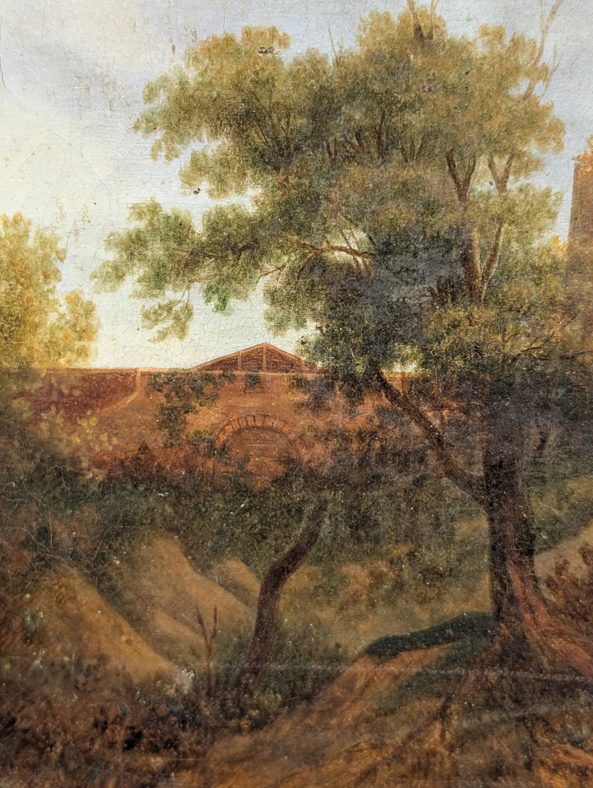 Antique C19th European Landscape Oil Painting – Grand Tour Castle Ruins