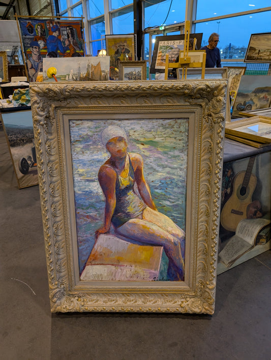 Original Painting, "la nageuse" from P.Landauer XXe