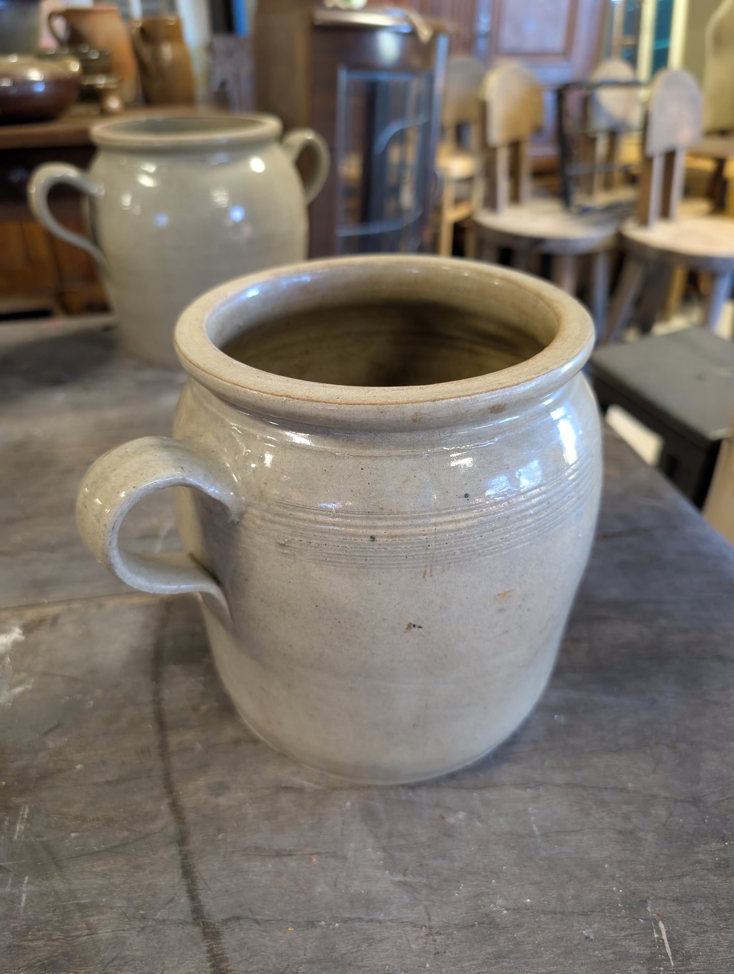 Authentic French antique stoneware confit pots