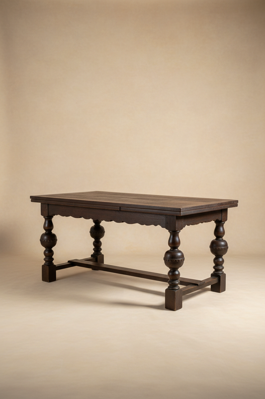 C19th antique oak Baroque-style dining table with extensions