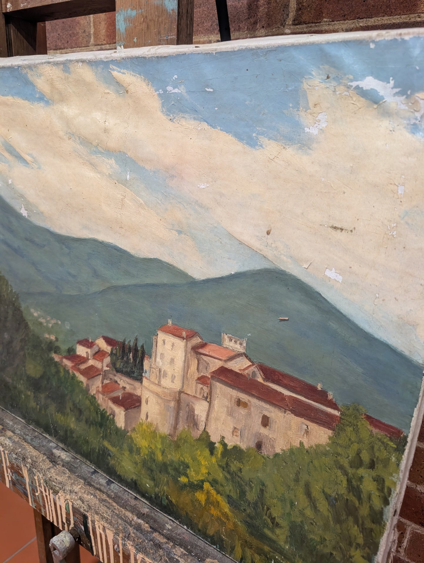 Mid-Century Impressionist french Hillside Village – Original Oil Painting - G. Poincelet