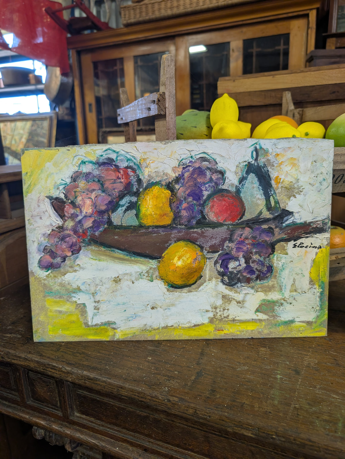 Vibrant colourful still-life on board