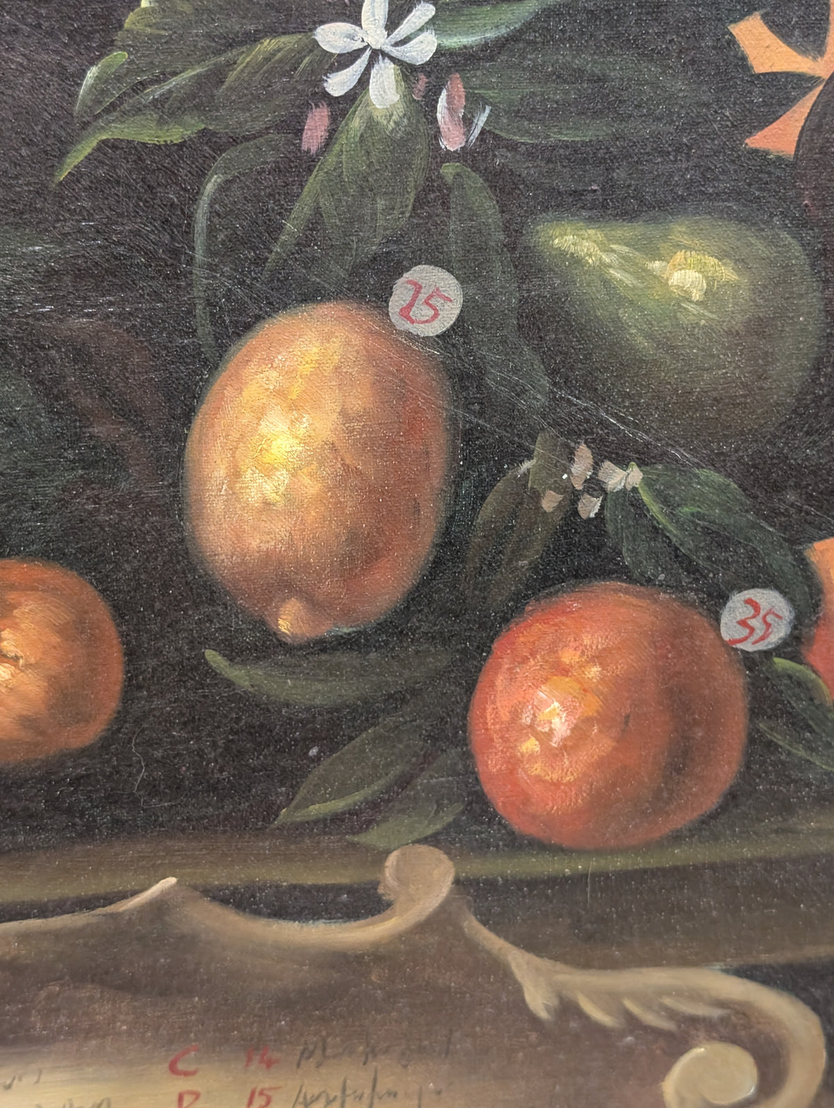 Large Vintage Italian Baroque Citrus Oil Painting – Hand-Painted Still Life Canvas (The Bimbi Citrus Study)