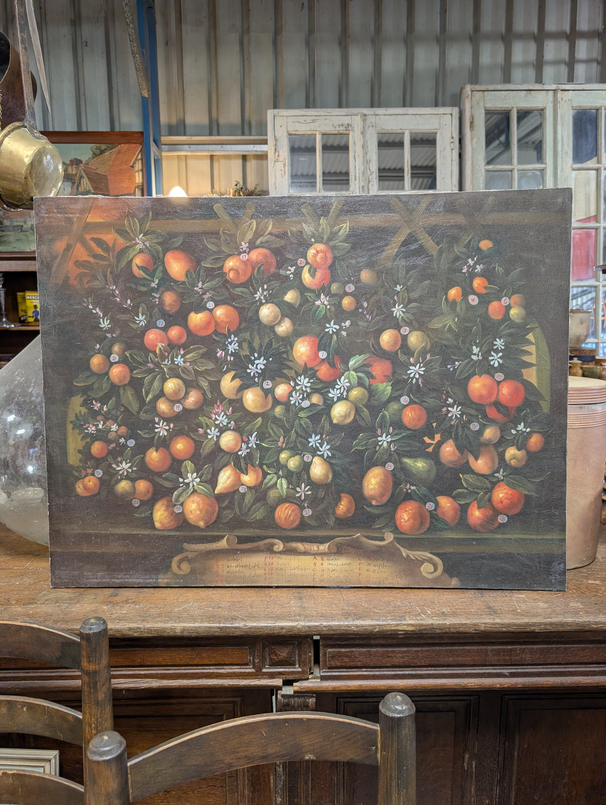 Large Vintage Italian Baroque Citrus Oil Painting – Hand-Painted Still Life Canvas (The Bimbi Citrus Study)